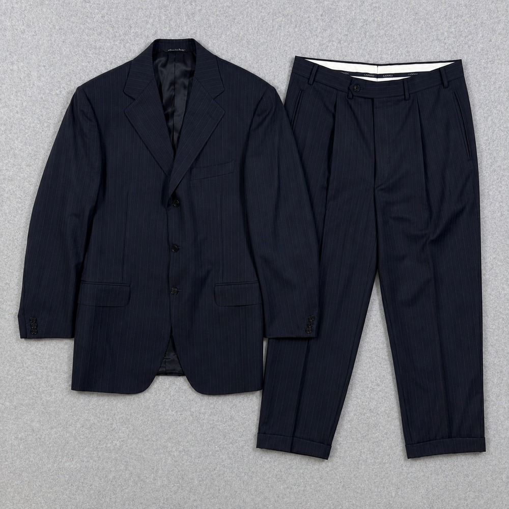 Canali for Bloomingdale's Mens Navy Pinstripe Suit Made in Italy 40R Super 120's